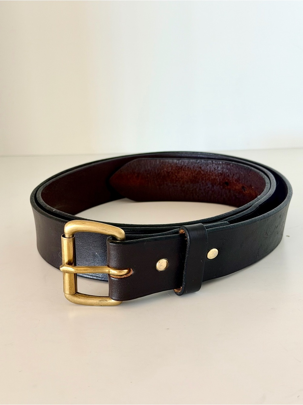 Filson Bridle Leather Belt Size 52 Black Brass USA